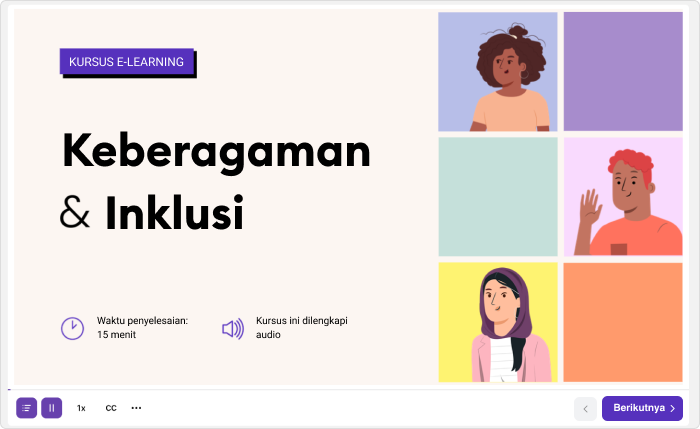 Halaman pertama kursus Keberagaman dan Inklusi yang dibuat dengan iSpring Suite.